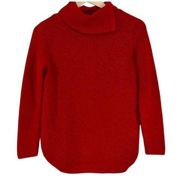 Talbots red 100% cotton knit ribbed split neck turtleneck sweater small petite - Picture 1 of 9
